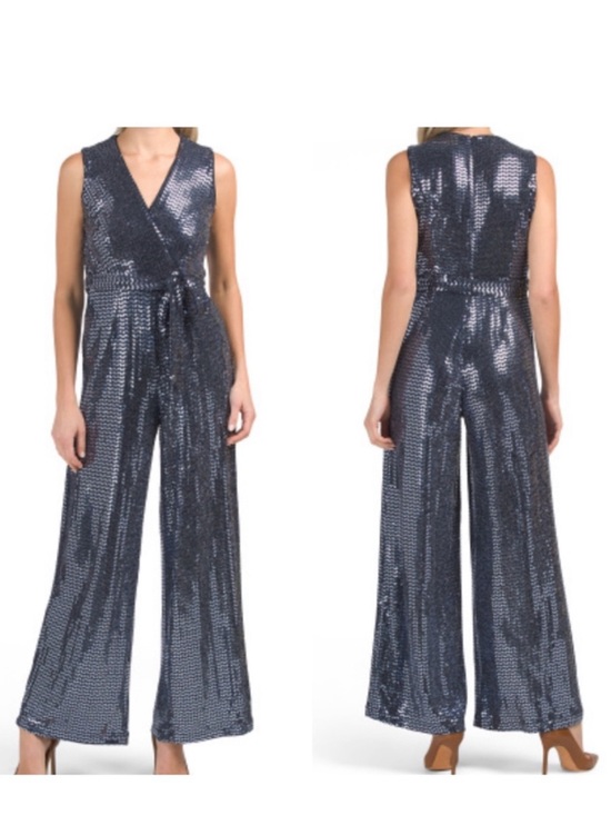 Donna Ricco Pants - Donna Ricco Navy Sequin Wrap Jumpsuit